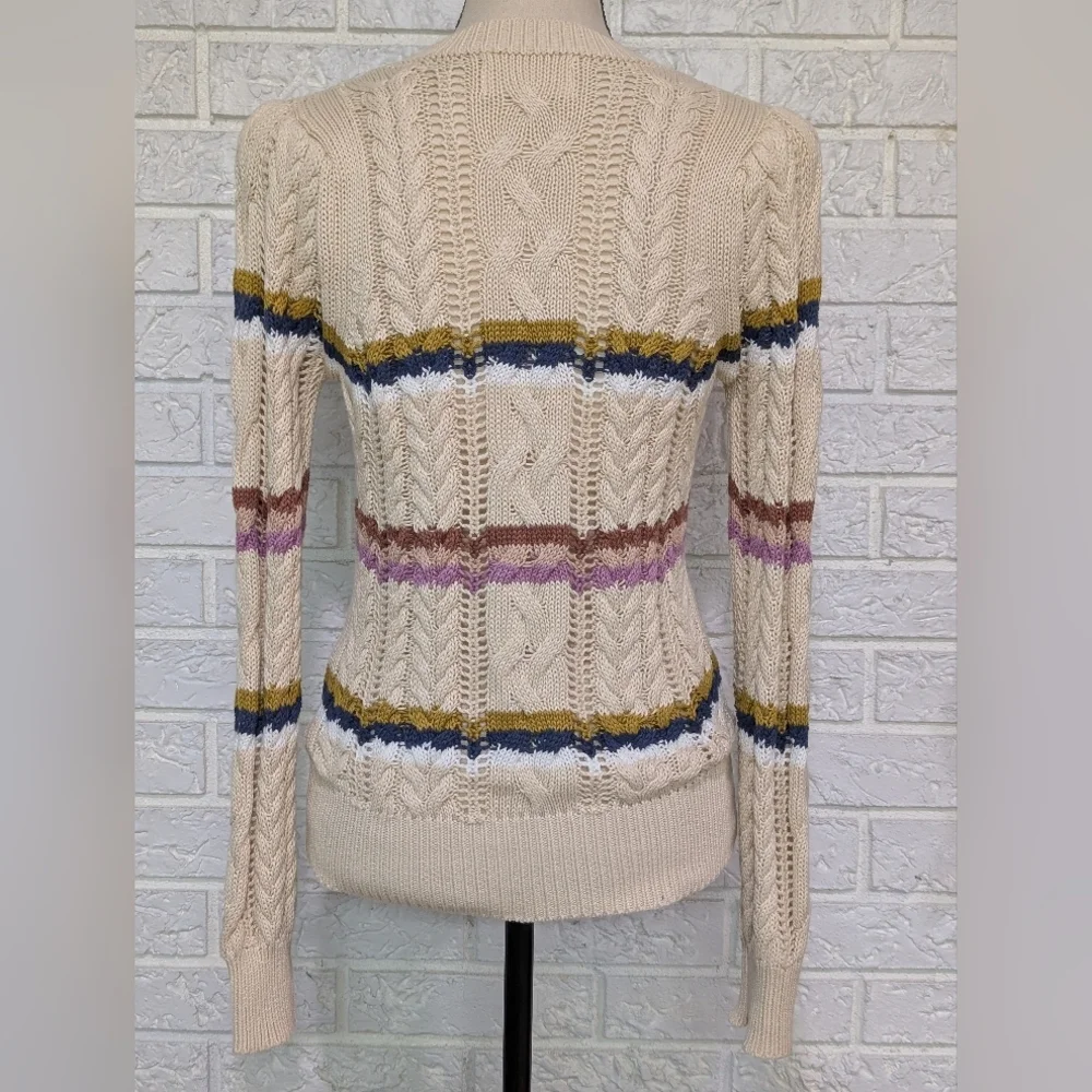 Heartloom Rossini Cable Stitch Pullover Sweater XS Fall Autumn Stripe Relaxed - Picture 5 of 12